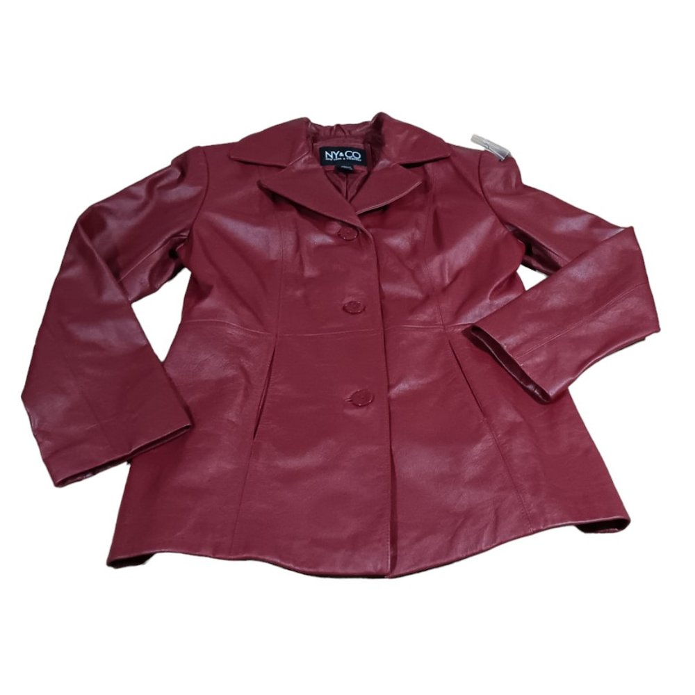 NEW YORK & CO Dark Red Women's S Leather Jacket NEW vintage 90's